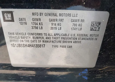 2017 Chevrolet Sonic Ls Auto from USA, damaged, VIN 1G1JB5SH4H4135817